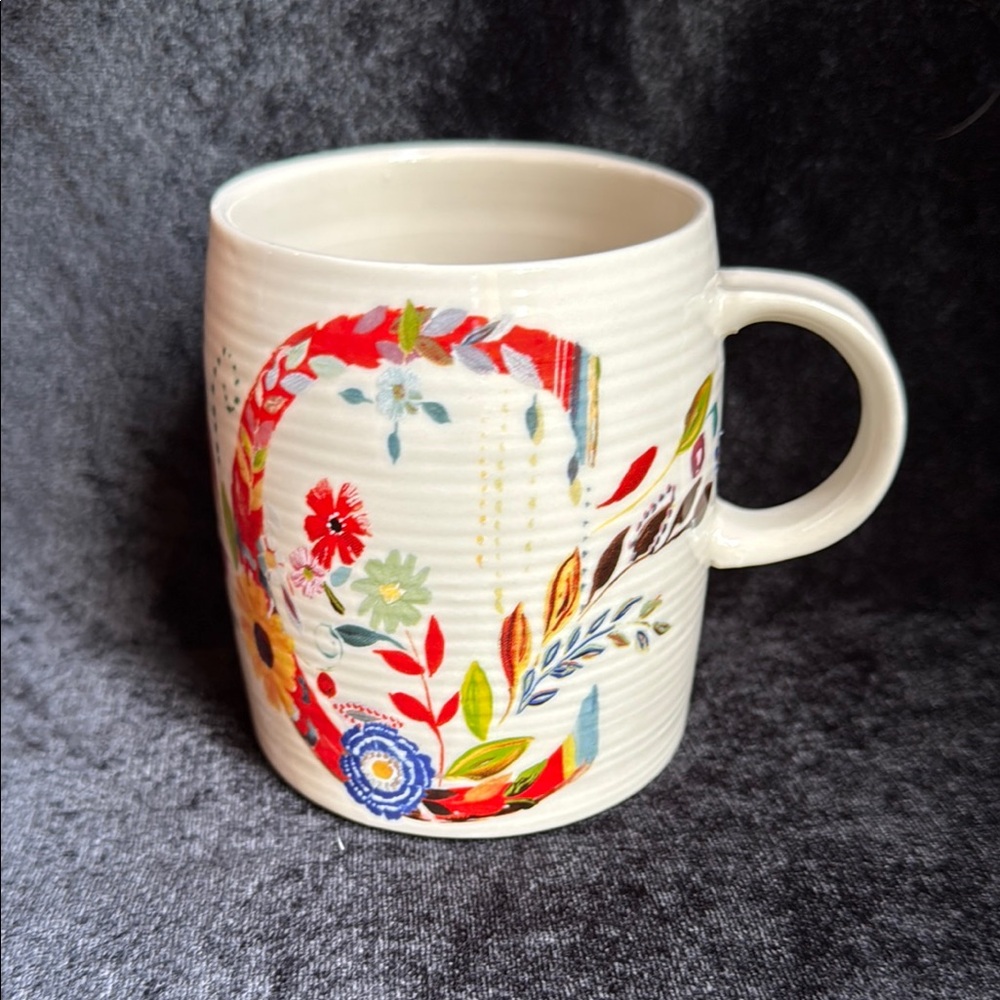Anthropologie Starla M. Halfmann Floral Design Inital "C" Ceramic Mug